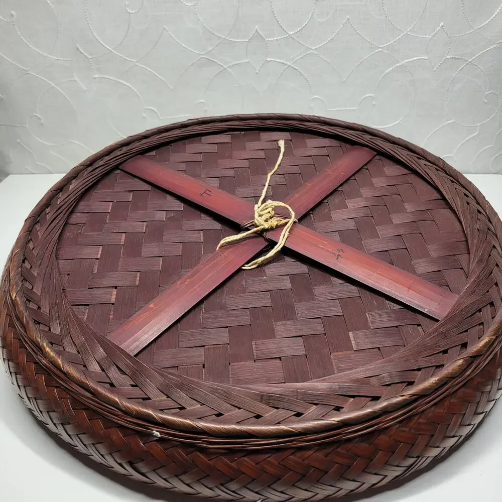 Vintage 1949 Handmade Woven Bamboo Tray 16